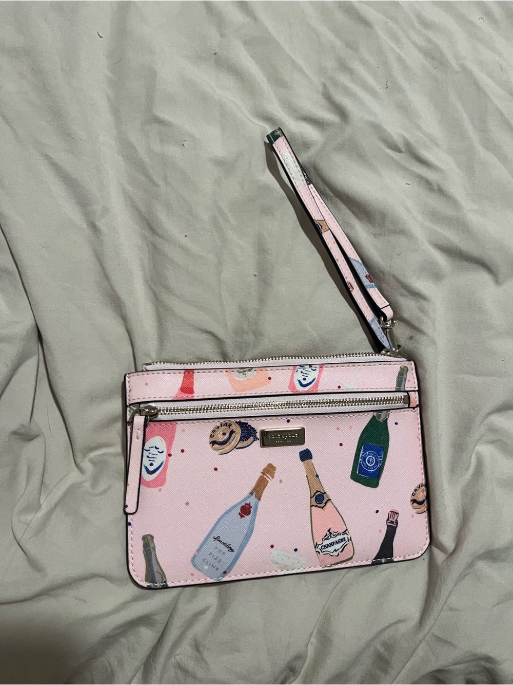 Pink Champagne Print Wristlet Bag